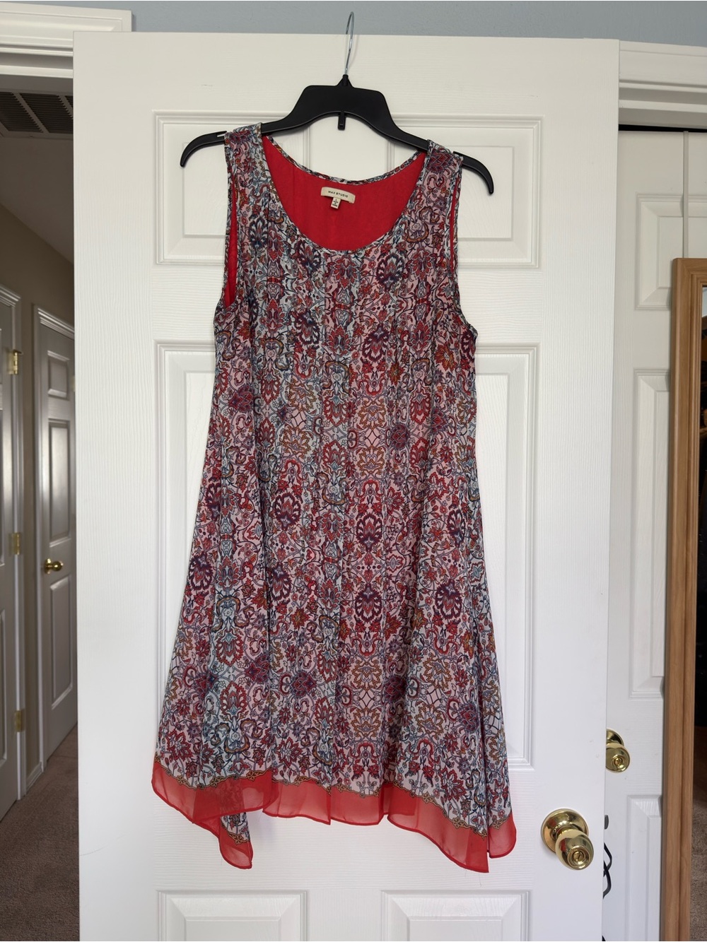 Max Studio Deep Orange Printed High-Low Chiffon Dress